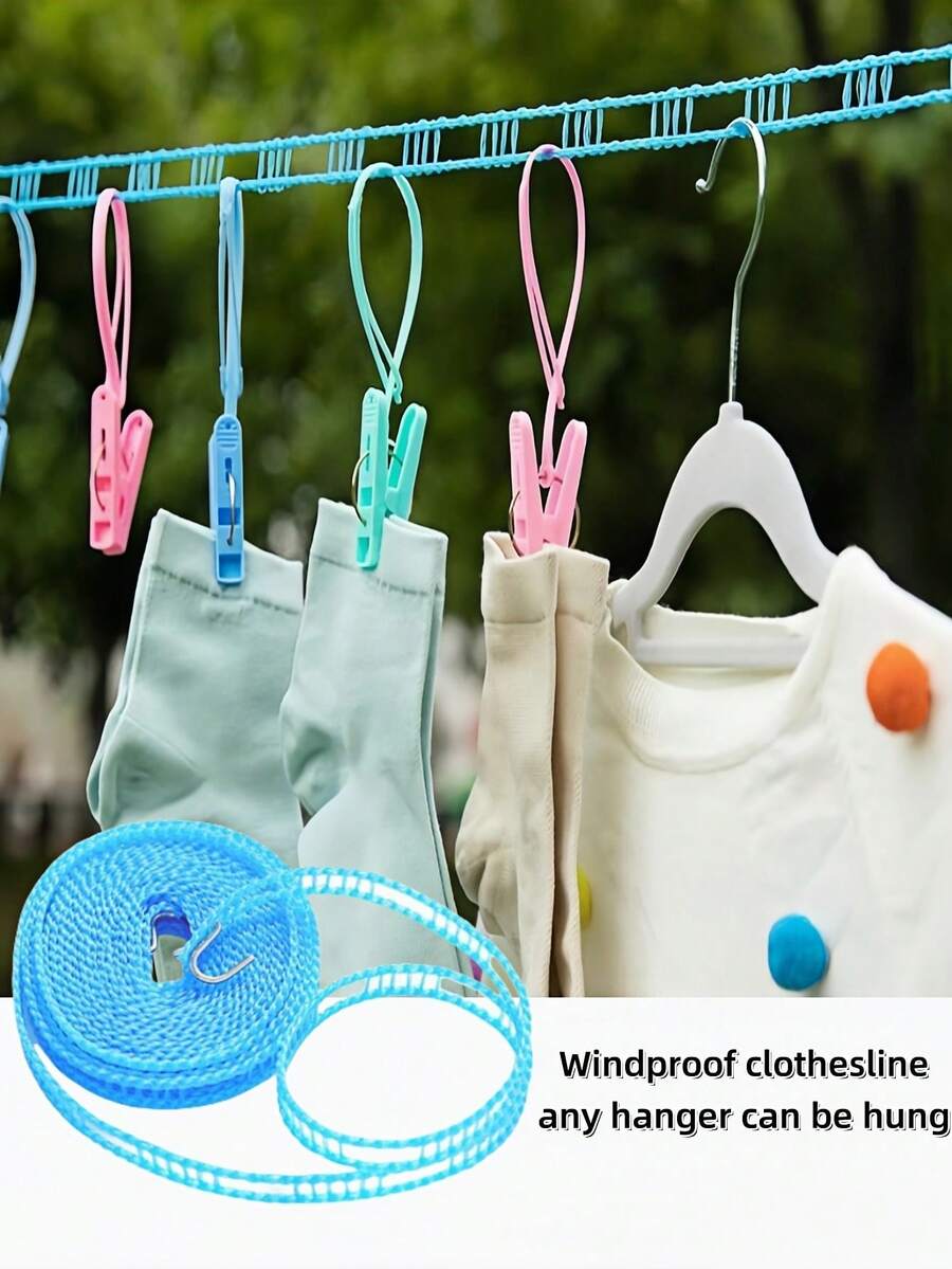 One Piece Is 5 Meters Long. The Red Lantern 520 Windproof And Sun - Resistant Clothesline, The 5 - Meter Non - Slip Clothesline, The Anti - Fall Fence - Style Trapezoidal Outdoor Clothes - Hanging Rope Is Lightweight And Multi - Functional. It Is Very Suitable For Traveling/Trips And Outdoor Camping. You Can Hang Clothes Outdoors Without Installing A Permanent Line. - Multicolor - View 1