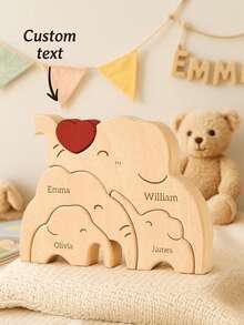 个性化木制熊姓氏拼图纪念品礼物，定制姓氏熊木制拼图，个性化熊雕像动物拼图，家居装饰摆件，适合送给妈妈、爸爸、成人的礼物，母亲节礼物，父亲节礼物 - 大象 - 查看 2
