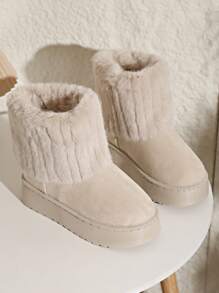 Girl's Thick Sole Thermal Lined Snow Boots, Warm Outdoor Anti-Slip Flat Boots With Knitted Cuff, Chunky Sole Winter Boots, Classic Mid-Calf Boots For Girls, Teens, Students