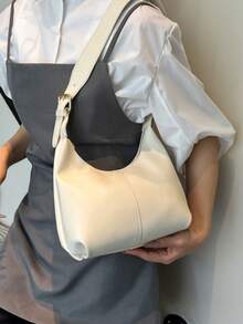 1 buah Tas Bahu Lembut Serbaguna Modis Bahan PU Warna Solid, Tas Mini untuk Wanita - Putih - View 4