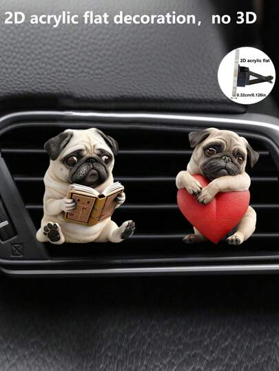 1/2/4pcs Cute Dachshund Car Air Vent Fragrance Clip Decorations, 2D Acrylic Flat Puppy Decor (Includes Fragrance Pads)