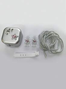 5 件套银色 TPU 手机壳，带粉色水钻五角星和 3D 心形充电器保护器，兼容 20W 英国插头适配器电缆保护器充电器配件手机配件