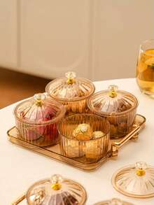 1 Set New Fashionable Design Candy Box With Sealed Lid, Household Storage Container For Candy, Nuts, Snacks, Cookies - Gold - View 4