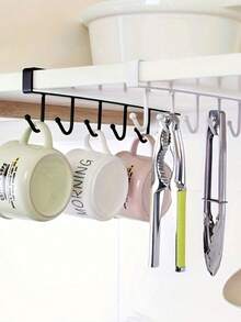 6-Hook Iron Cup Rack, Suitable For Cabinets, Cans, Shovel Racks, And Non-Drilling Storage. Multifunctional 6-Hook Kitchen And Dining Room Storage Rack - Can Hold Cups, Mugs And Utensils - Multicolor - View 6