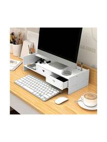 Soporte de escritorio multifuncional, soporte de escritorio apilable de varias capas, combinación libre de material de oficina, cómodo, Para Monitor De Computadora,Soporte de Madera para Monitor Laptop Multiusos Oficina Escritorio Organización - Blanco - Ver 5