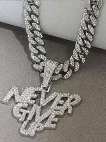 奢华闪亮“Never Give Up”英文字母嘻哈吊坠项链，适合日常佩戴、聚会、生日、派对、母亲节、父亲节、情人节 - 彩色 - 查看 5