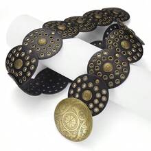 1 pièce Ceinture en PU de style rétro bohème, look de cowgirl occidentale américaine, convient pour toutes les saisons : automne, Halloween - Noir - Voir 8