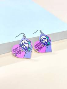 1 对亚克力朋克哥特风格心形骷髅手机吊坠耳环，趣味派对服装珠宝礼物，适合女性、万圣节