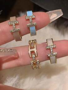 1pc Minimalist Luxury French Design Full Diamond Letter H Ring, Fashionable & Versatile