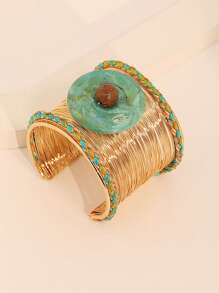 1pc Handmade Colorful Bohemian Style Wire Wrapped Open Bangle Bracelet, Fashionable For Women, Suitable For Vacation, Beach, Party And Daily Wear