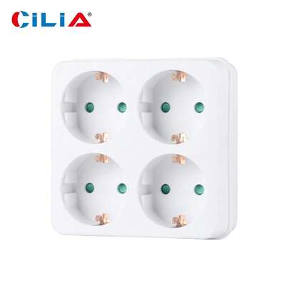  CILIA 1/2 Pcs Surface Schuko Base With 4 Outlets, 250V/16A, White, Portable For Home ,Office And College Use