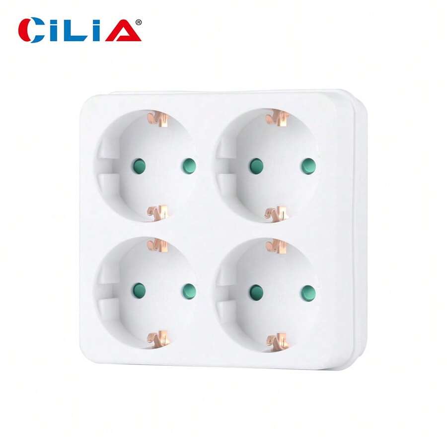 CILIA 1/2 Pcs Surface Schuko Base With 4 Outlets, 250V/16A, White, Portable For Home ,Office And College Use - 歐規F型插(220-240V) - 查看 1