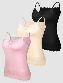 3 件套女士蕾丝吊带背心，舒适百搭 - 彩色 - 查看 2
