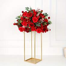 1 szt., klasyczny, geometryczny stojak na kwiaty w kolorze złotym, centralny element dekoracji ślubnej, używany na weselach, w domu i na imprezach. Kwadratowy stojak na kwiaty do eleganckiej ekspozycji kwiatów wewnątrz i na zewnątrz. Stojak na kwiaty do dekoracji domu i na imprezy z wieloma elementami.