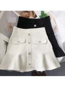 女士优雅粗纱香风A字裙，适合复古高贵的花园派对和通勤场合。 - 白色 - 查看 5