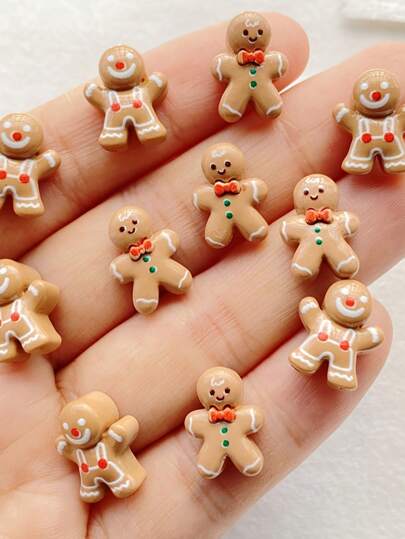 20pcs Gingerbread Man Nail Art Decorations, Resin Hanging Ornaments, Flat Mini Figurines Suitable For DIY Scrapbooking, Nail Art, And Jewelry Crafts, DIY Christmas Nails, DIY Christmas Gifts, Multifunctional Gingerbread Man Accessories