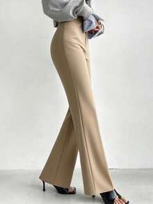 Quần ống loe co giãn màu trơn giản dị dành cho nữ, mặc hàng ngày, đi làm và hẹn hò, mùa thu - Màu Khaki - Xem 5