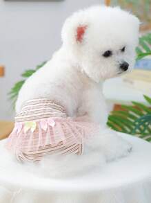 1pc Pet Clothes, Dog/Cat Apparel, Happy Puppy Small Dog Casual Fashion Cute Comfortable Tulle Bow Diaper Pants - Brown Stripe - Multicolor - View 3