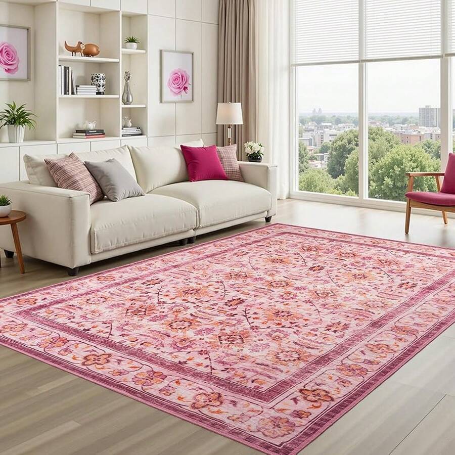 Zentavio Washable Area Rugs 2x3 Door Mat Entryway Vintage Floral Non-Slip Low Pile Entrance Thin Rug Carpet For Kitchen Bathroom Living Room Blue