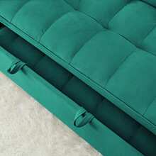 3 In 1 Convertible Sleeper Sofa Bed, Modern Velvet Loveseat Futon Couch W/Pullout Bed, Small Love Seat Lounge Sofa W/Reclining Backrest, Toss Pillows, Furniture For Living Room, GREEN - màu xanh lá - Xem 7