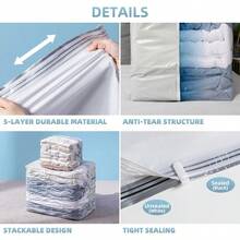 6 Pack Vacuum Storage Bags Cube Combo 3 Jumbo+3 Medium Vacuum Seal Bags For Clothing Bedding Blanket Space Saving Closet Organization - Kem - Xem 5