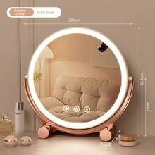 LED Makeup Mirror – Round Table, Bamboo Wood, White Light, USB Recharge - trắng - Xem 1