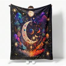Hippie Throw Blanket Sun Moon Stars Bohemian Style Throw Blanket Astral Blanket Double-Sided Polyester Home Decor Bedding Sofa Recliner Cover Hippie Room Decor Black Purple 76.2cm X 101.6cm - Powder Green 008 - View 1