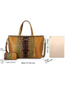 Classic Elegant Women's Bag Set,Fashionable Large Capacityr Bag Single Shoulder Bag,Crocodile Pattern Tote Bag,Light Luxury High-End Real Texture Crocodile Pattern Handbag - 6#黃+棕 - 查看 7