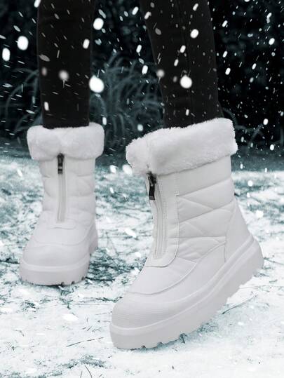女士靴子，冬季女鞋，冬季女靴，保暖中筒女靴，时尚保暖毛领女靴，女士个性化礼物，适合户外运动和时尚场合，雪地靴