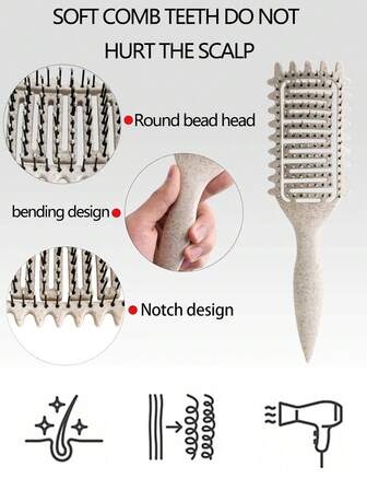 Lockigt hårstylingkam, volymgivande lyftkam för vått hår, skapa enkelt lockiga frisyrer, säg adjö till friss, lämplig för spiralvågigt hår, stylingkam mot avbrott
