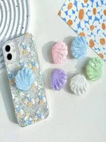 1pc 3D Shell Glitter Phone Grip Stand, Expandable, Korean Minimalist Style Compatible With IPhone, Android Phone, Gift For Birthday, Family, Friends Push-Pull Phone Grip Phone Holder Phone Accessories