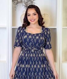 Elegant Midi Dress In 3D Laise Lined With Perfect Fit – Size M, G And GG - Marinblå - Visa 5