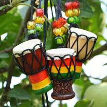 1 Stück handgefertigter Mini-Afrikanischer Trommel-Anhänger, dekorative Mini-Afrikanische Trommel, Afrikanischer Handtrommel-Anhänger Schmuck, Trommel-Anhänger Halskette - Mini-Djembe - Übersicht 2