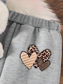 少女心印花保暖连帽衫和运动裤套装