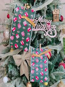 50pcs Drawstring Gift Bags With Ribbon, Green Plastic Candy And Cookie Packaging, Suitable For Holiday Decoration And Party Supplies, Gift Pattern, Gift Packaging Bags, Candy Packaging Bags Small Business Supplies, Christmas Gifts - Multicolor - View 8
