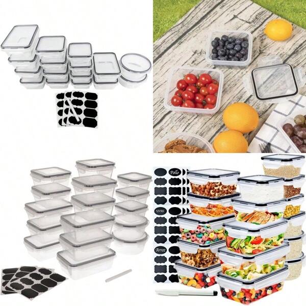 de 16 recipientes hermeticos para almacenamiento de alimentos organizacion y almacenamiento de cocina sin BPA contenedor de plastico transparente con tapas resistente a frio o calor.