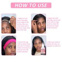 LOCKMIO 六件套蕾丝假发胶水套装，包含：38毫升旅行装蕾丝前假发胶水、30毫升假发胶带卸除剂、30克强力定型啫喱、16克防毛躁定型蜡、双面造型梳（适用于所有碎发）、蕾丝融合胶带和弹性发圈