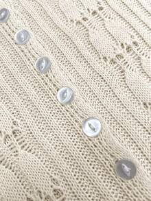 Women's New Style Casual Fashionable V-Neck Button Down Asymmetrical Ruffle Slit Hem Sexy Tight Party Dress, Exquisite And Elegant Trumpet Long Sleeves Movable Placket Crochet Hollow Back To School Long Knit Top, Spring Summer Fall Winter - Beige - View 4