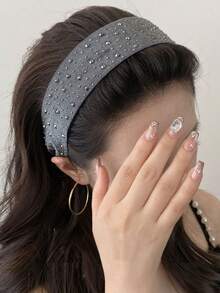 3条装女士纯色优雅水晶网纱防滑发带，适合日常佩戴，居家、学校、海滩、工作、派对、节日、生日、返校、新年、情人节、母亲节、婚礼、音乐节、毕业典礼等场合，可作发带、发箍、发饰、女士头饰。 - 彩色 - 查看 7