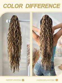 Ekstensi Rambut Ekor Kuda Model Cakar, Rambut Keriting Bergelombang, Bahan Elastis, Hitam/Cokelat, Rambut Panjang Tahan Panas 26 Inci, Cocok untuk Pesta Natal dan Halloween - Ombre Coklat - View 6