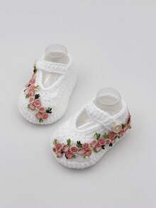 1 Pair Hand-Knitted Flower Pattern Infant Step Shoes Infant Pre-Walker Floor Socks - White - View 9