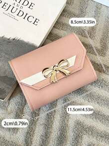 Fashion Short Wallet Hit Color Women Bowknot Hasp Purse Multiple Card Slots Front Pocket Wallets Bowknot Decor Short Wallet Cute Foldable Credit Card Holder Clutch Coin Purse With Multi Card Slots For Women Wallet Mini Wallet Purse Wallet Wristlet Wallet Coin Wallet