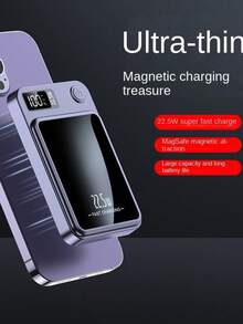 1 个 10000mAh 移动电源，22.5W/PD20W 超级快速充电，磁性无线充电器，便携式手机充电器适用于 16/ 15/14/13/12 设备/Android（USB、Type-C），带 LED 电池显示，户外应急电源备用电池组，便捷的移动充电器，便携式无线充电器 - 黑色 - 查看 7