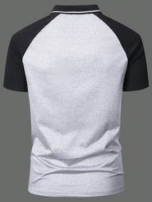 Men's Regular Fit Short Sleeve Patchwork Contrast Color Round Neck Spider Print T-Shirt Polo Shirt, Casual Sports Outdoor Wear, Suitable As Gift For Husband Or Boyfriend - Multicolor - View 2