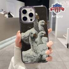 Compatible With IPhone 16 Pro Max 16e 15 Plus 14 13 12 11 XS Max XR X Goose Gathering Pattern Durable Magnetic Grip Shockproof Anti-Scratch Non-Yellowing Matte Translucent Colorful Border Protective Cellphone Case Gift - Black - View 3