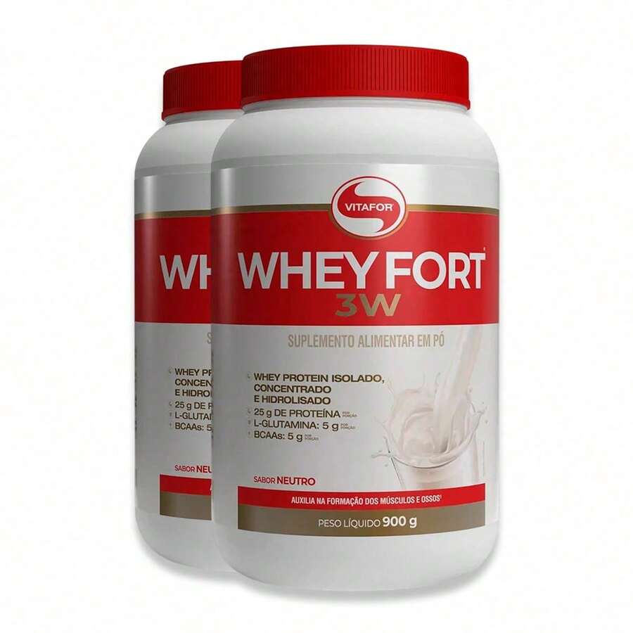 Kit 2 Whey Fort 3W Neutro Vitafor 900g - Others - View 1