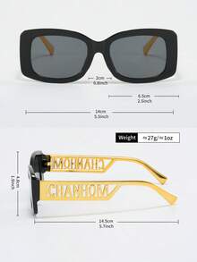 1 Pair Women's Fashion High-End Letter Element New Fashion Glasses, Gold Hollow Wide Leg Luxury Fashion Glasses, Suitable For Various Occasions - Black - View 5