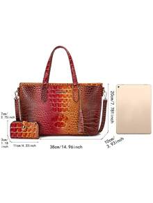 Classic Elegant Women's Bag Set,Fashionable Large Capacityr Bag Single Shoulder Bag,Crocodile Pattern Tote Bag,Light Luxury High-End Real Texture Crocodile Pattern Handbag - 3#橘子+紅 - 查看 7