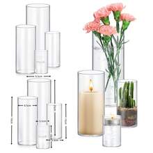 Juego de 3/6/10 jarrones cilíndricos de vidrio tipo muñeca rusa, soporte para velas tipo huracán para velas de pilar o flotantes, jarrón alto transparente para centro de mesa, jarrón redondo para decoración de mesa en bodas, aniversarios y eventos en el hogar, decoración de habitación, florero de vidrio