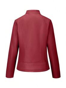 Giolshon Women Plus Size Casual Fashion Riding Jacket, Suitable For Commuting And Street Photography, Faux Leather Jacket For Autumn/Winter And Spring - Black - View 9